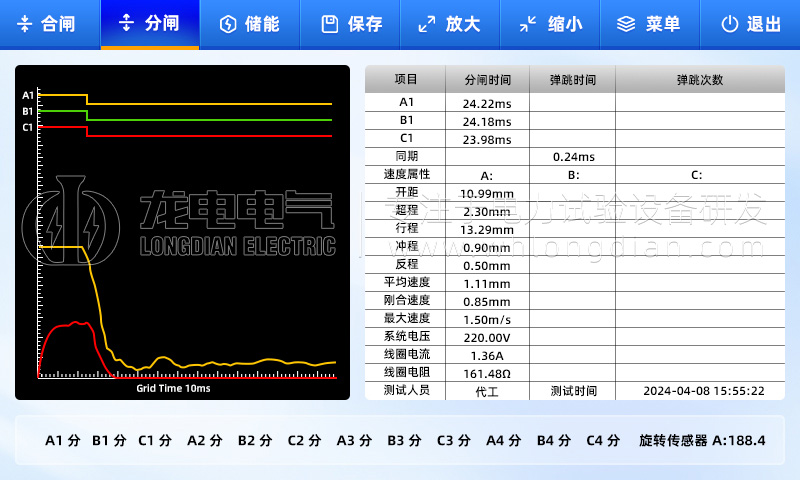 高壓開關(guān)特性測試儀-測試數(shù)據(jù)界面